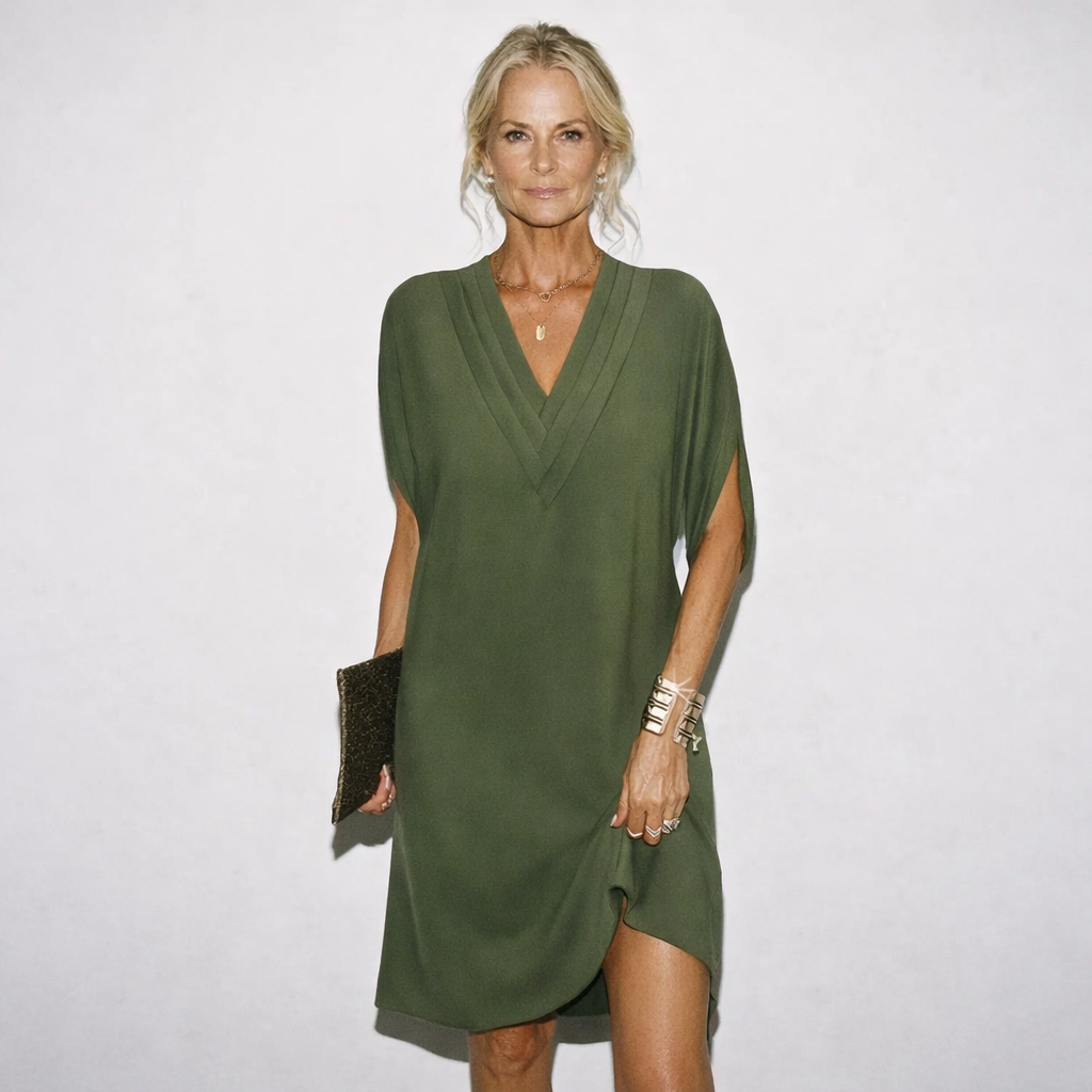 Lunea Mode® | The Valentina Elegant V-Neck Batwing Sleeve Mini Dress