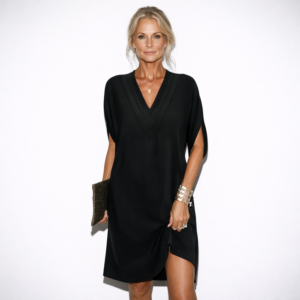 Lunea Mode® | The Valentina Elegant V-Neck Batwing Sleeve Mini Dress