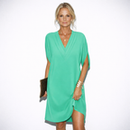 Lunea Mode® | The Valentina Elegant V-Neck Batwing Sleeve Mini Dress