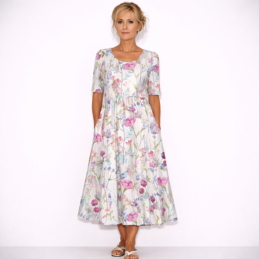Lunea Mode® | The Josephine Floral Print A-Line Midi Dress