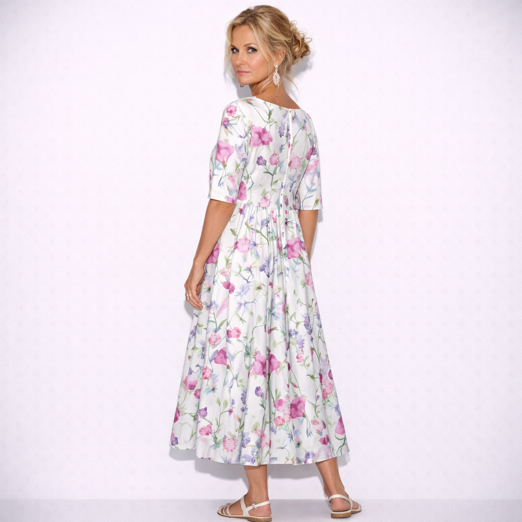 Lunea Mode® | The Josephine Floral Print A-Line Midi Dress