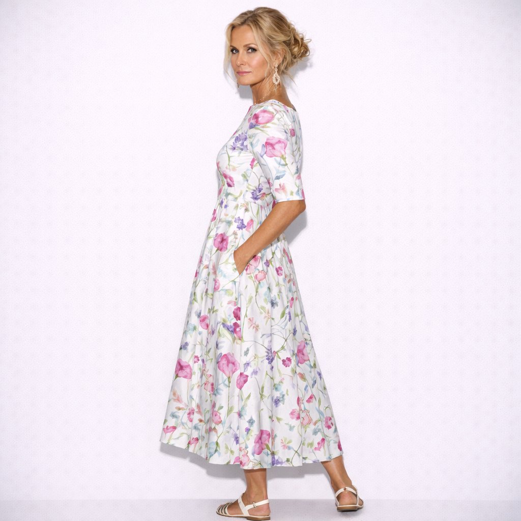 Lunea Mode® | The Josephine Floral Print A-Line Midi Dress