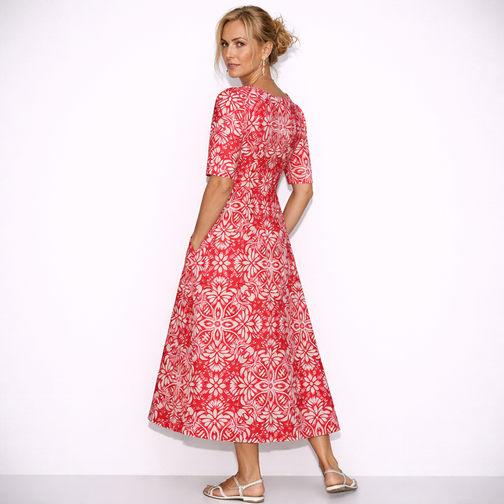 Lunea Mode® | The Josephine Floral Print A-Line Midi Dress