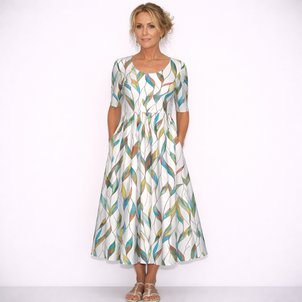 Lunea Mode® | The Josephine Floral Print A-Line Midi Dress