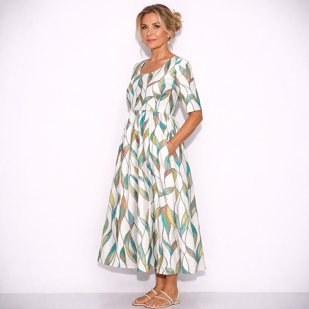 Lunea Mode® | The Josephine Floral Print A-Line Midi Dress