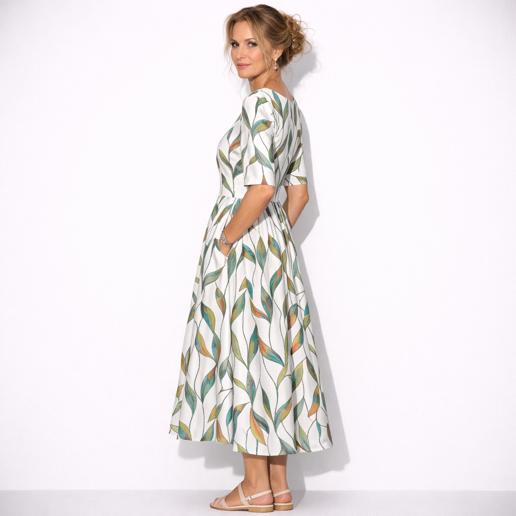Lunea Mode® | The Josephine Floral Print A-Line Midi Dress