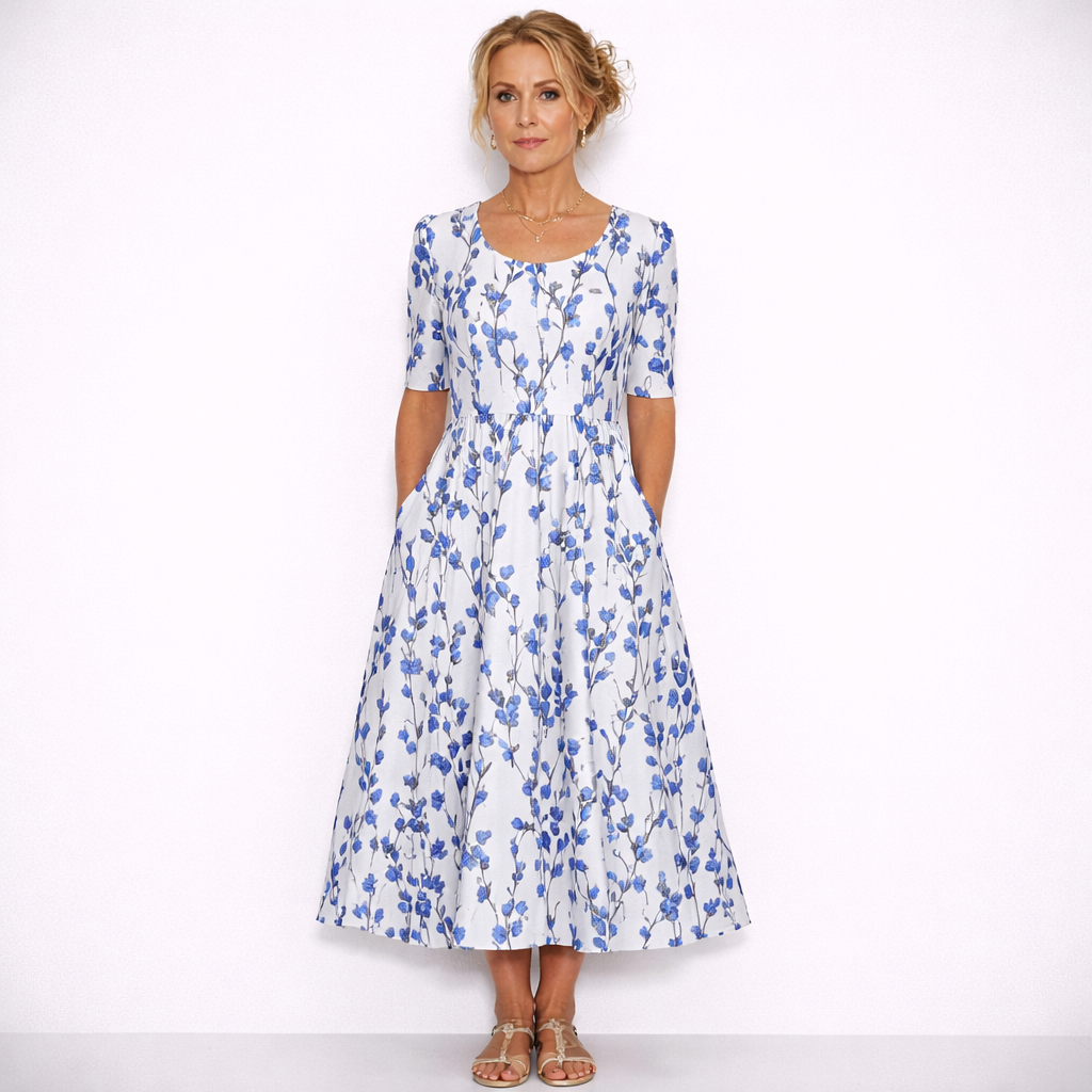 Lunea Mode® | The Josephine Floral Print A-Line Midi Dress