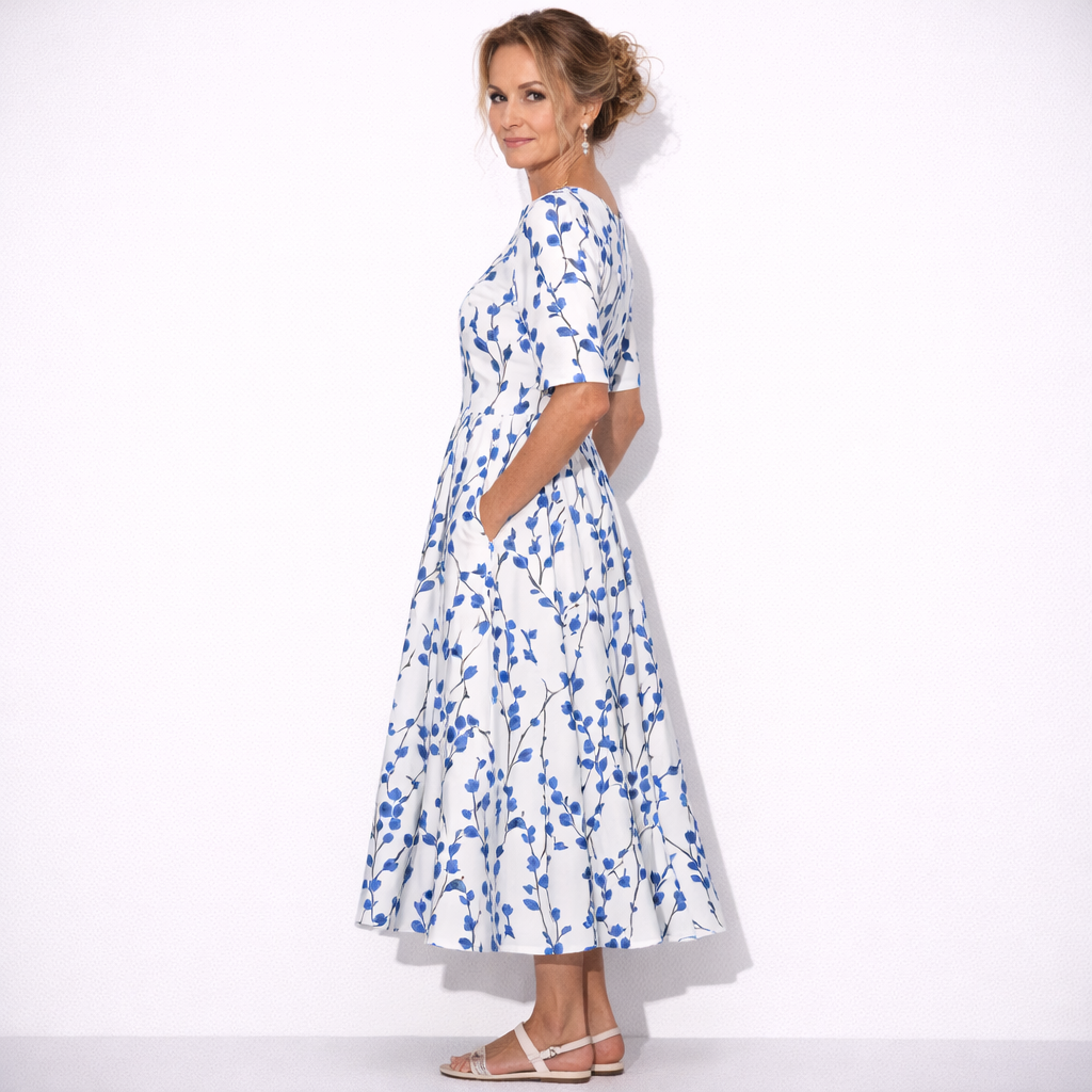 Lunea Mode® | The Josephine Floral Print A-Line Midi Dress