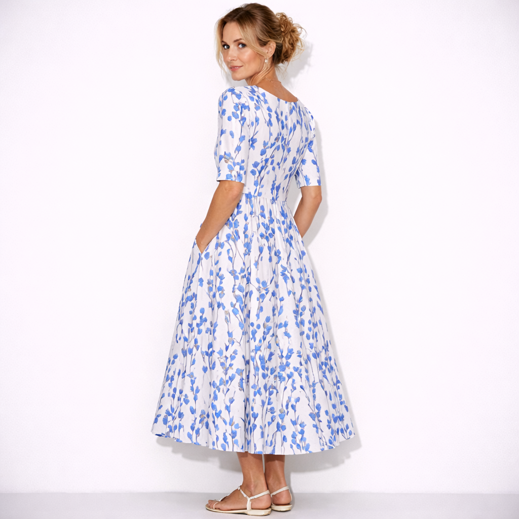 Lunea Mode® | The Josephine Floral Print A-Line Midi Dress