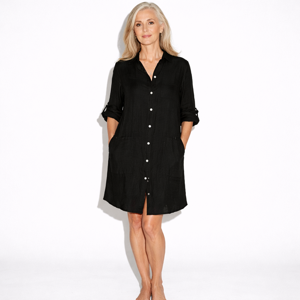 Lunea Mode® | The Rosie - Relaxed Button Front Linen Blend Shirt Dress