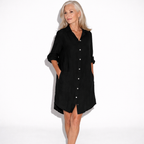 Lunea Mode® | The Rosie - Relaxed Button Front Linen Blend Shirt Dress