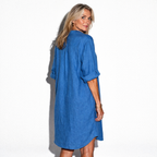 Lunea Mode® | The Rosie - Relaxed Button Front Linen Blend Shirt Dress
