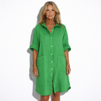 Lunea Mode® | The Rosie - Relaxed Button Front Linen Blend Shirt Dress