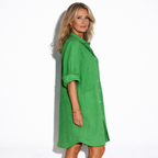 Lunea Mode® | The Rosie - Relaxed Button Front Linen Blend Shirt Dress