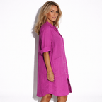 Lunea Mode® | The Rosie - Relaxed Button Front Linen Blend Shirt Dress