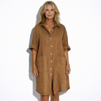 Lunea Mode® | The Rosie - Relaxed Button Front Linen Blend Shirt Dress