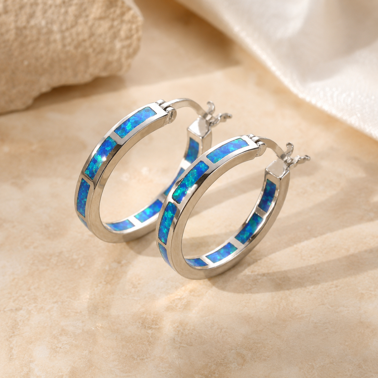 Chic Blue Fire Opal Circle Earrings