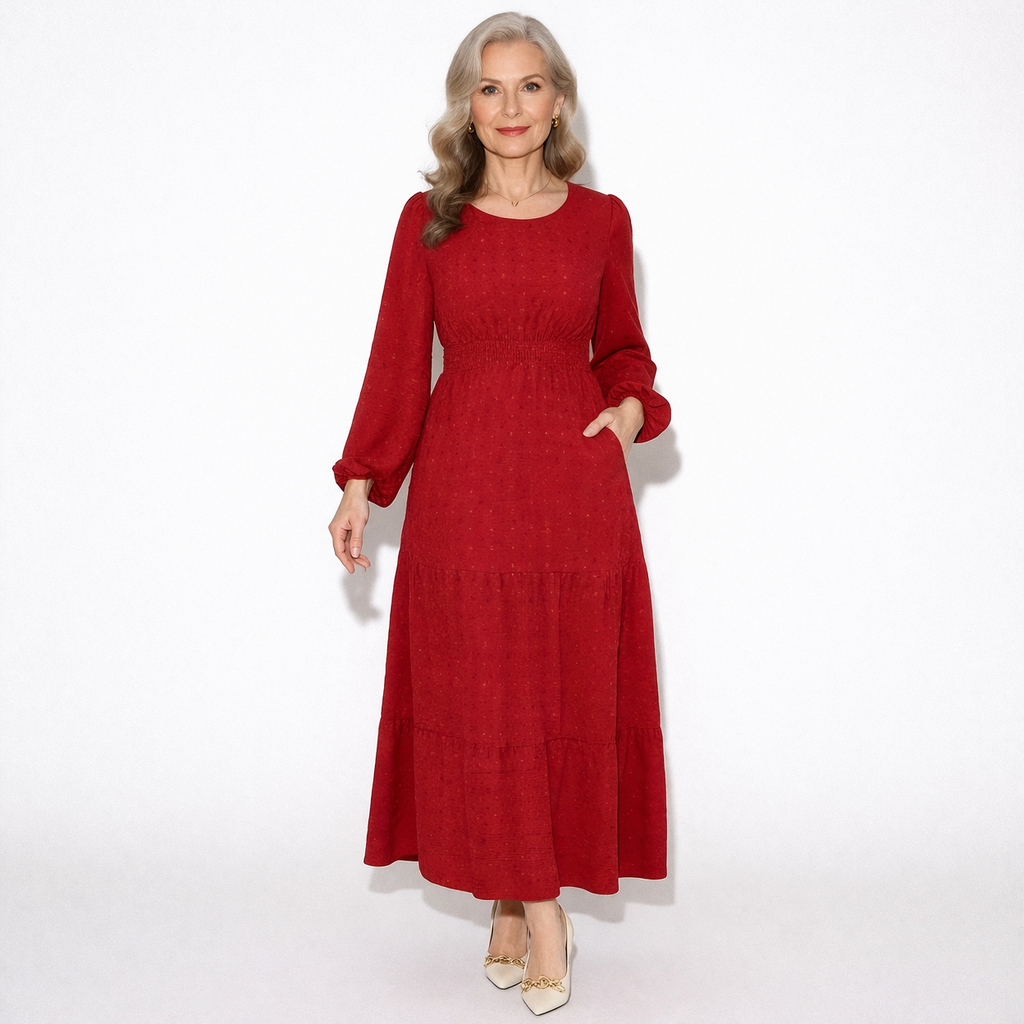 Lunea Mode® |The Daisy Vintage Tiered Long Sleeve Midi Dress