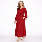 Lunea Mode® |The Daisy Vintage Tiered Long Sleeve Midi Dress