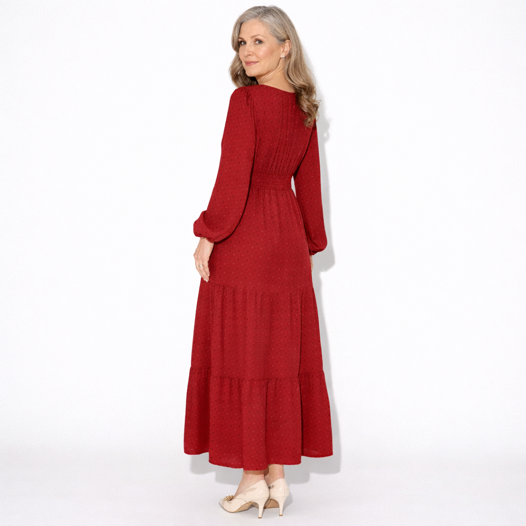Lunea Mode® |The Daisy Vintage Tiered Long Sleeve Midi Dress