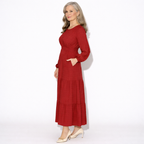 Lunea Mode® |The Daisy Vintage Tiered Long Sleeve Midi Dress