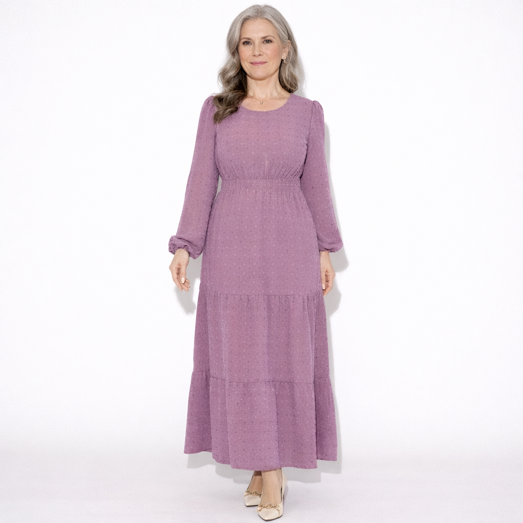 Lunea Mode® |The Daisy Vintage Tiered Long Sleeve Midi Dress