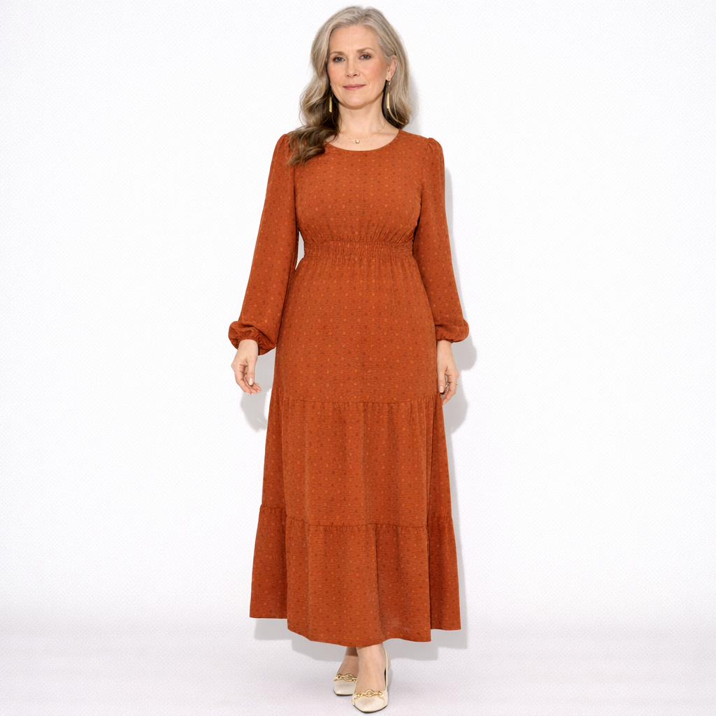 Lunea Mode® |The Daisy Vintage Tiered Long Sleeve Midi Dress