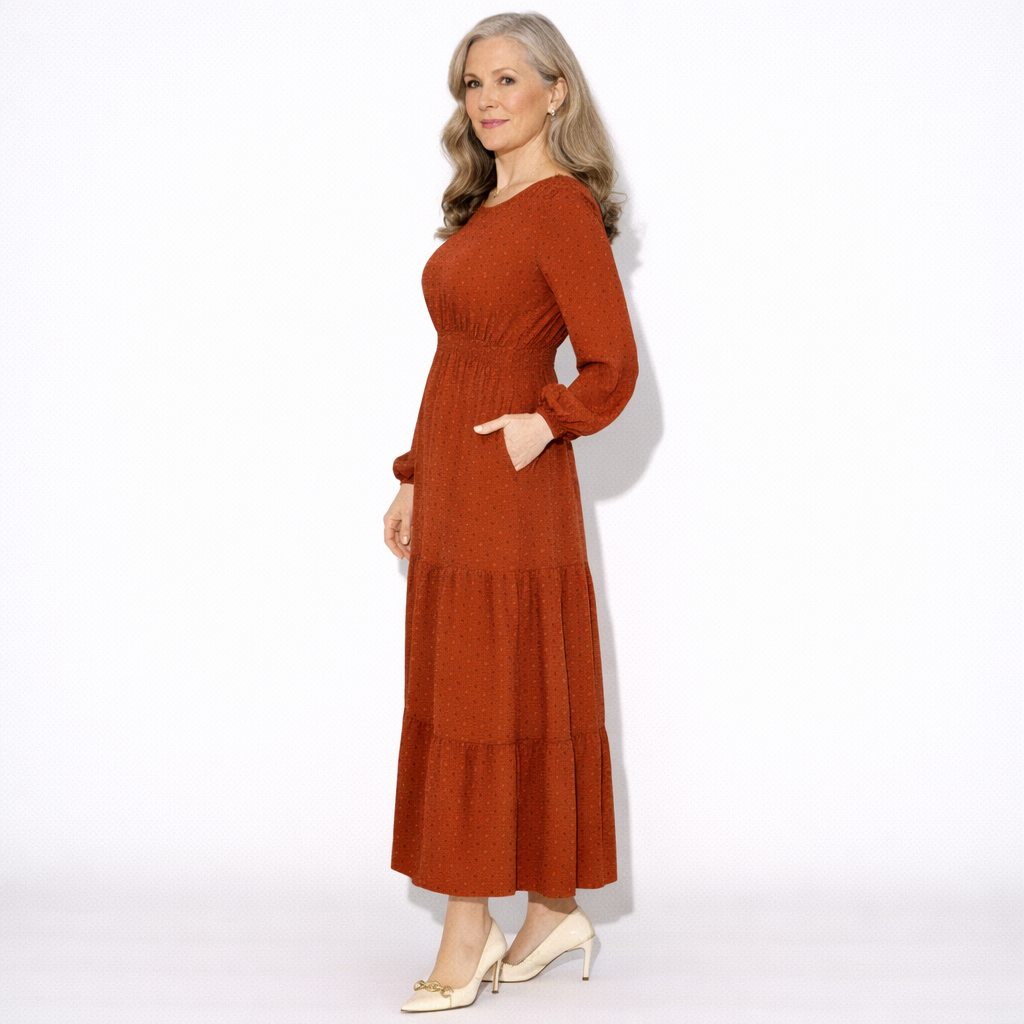 Lunea Mode® |The Daisy Vintage Tiered Long Sleeve Midi Dress