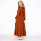 Lunea Mode® |The Daisy Vintage Tiered Long Sleeve Midi Dress
