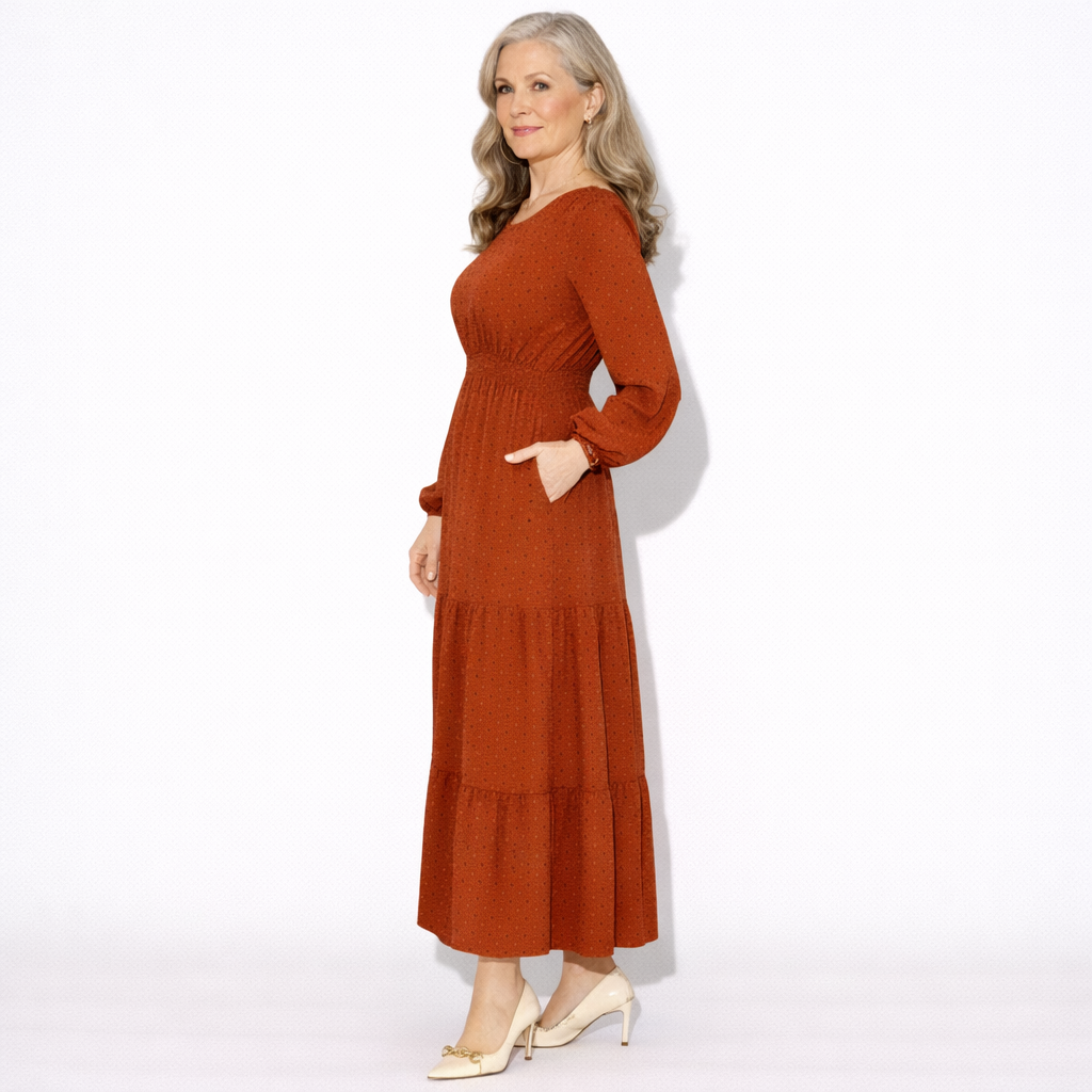 Lunea Mode® |The Daisy Vintage Tiered Long Sleeve Midi Dress