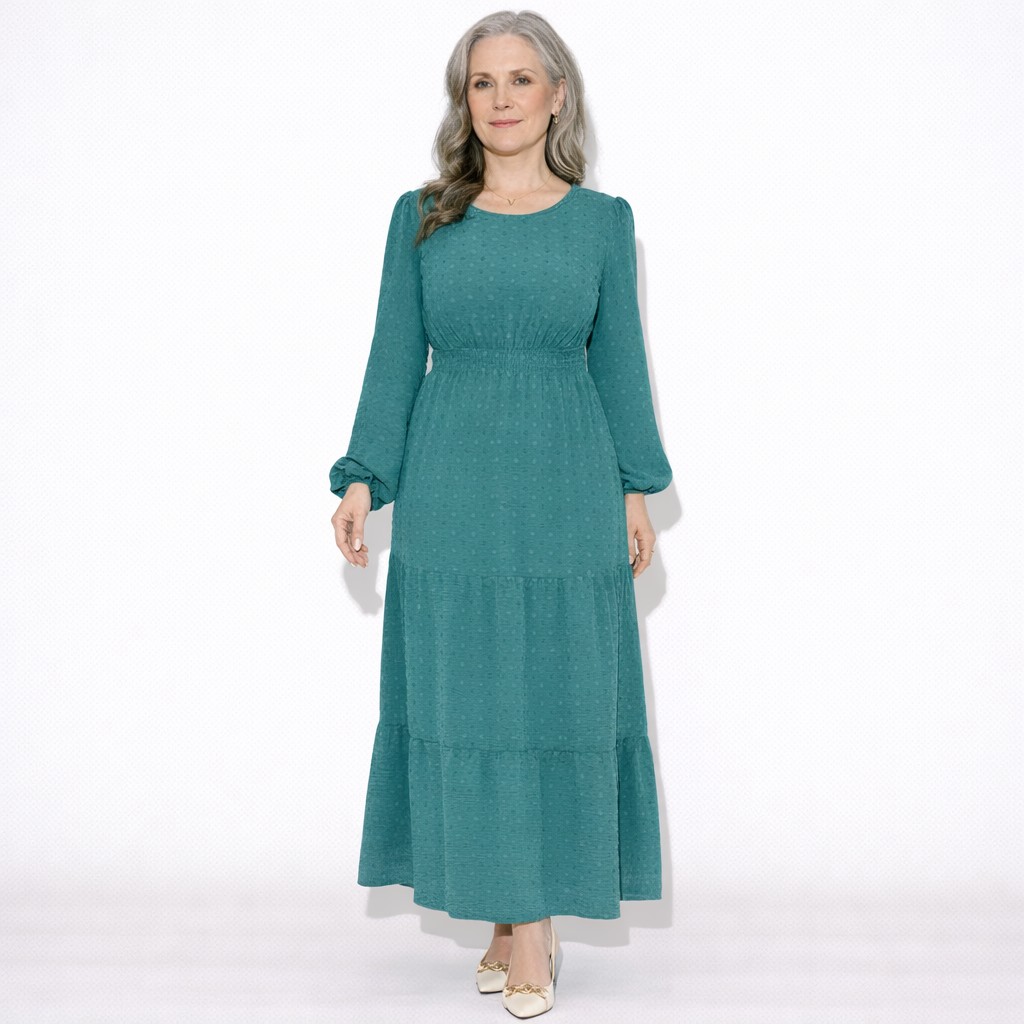 Lunea Mode® |The Daisy Vintage Tiered Long Sleeve Midi Dress