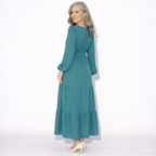 Lunea Mode® |The Daisy Vintage Tiered Long Sleeve Midi Dress