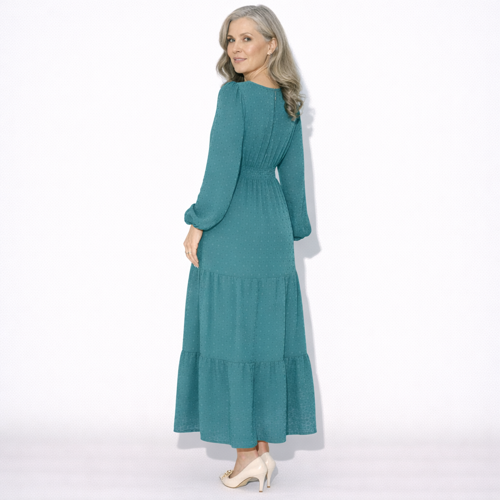 Lunea Mode® |The Daisy Vintage Tiered Long Sleeve Midi Dress