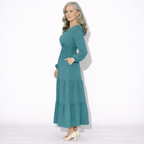 Lunea Mode® |The Daisy Vintage Tiered Long Sleeve Midi Dress