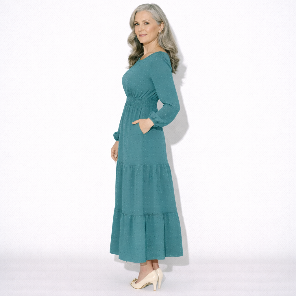 Lunea Mode® |The Daisy Vintage Tiered Long Sleeve Midi Dress