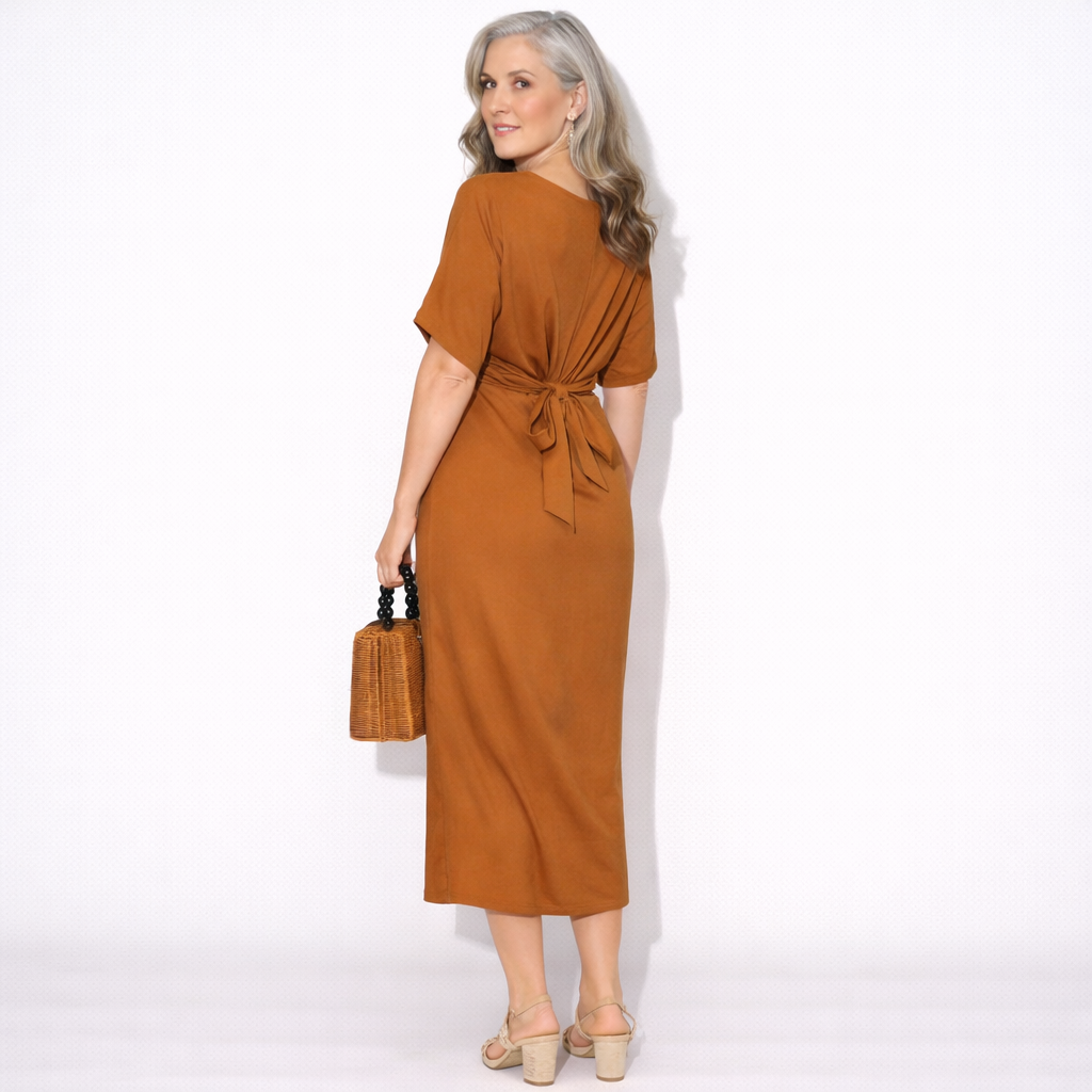 Lunea Mode® | The Vivienne - Elegant Tie Waist Batwing Midi Dress