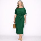 Lunea Mode® | The Vivienne - Elegant Tie Waist Batwing Midi Dress