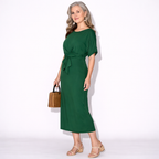 Lunea Mode® | The Vivienne - Elegant Tie Waist Batwing Midi Dress