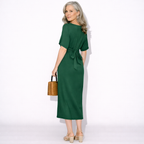 Lunea Mode® | The Vivienne - Elegant Tie Waist Batwing Midi Dress