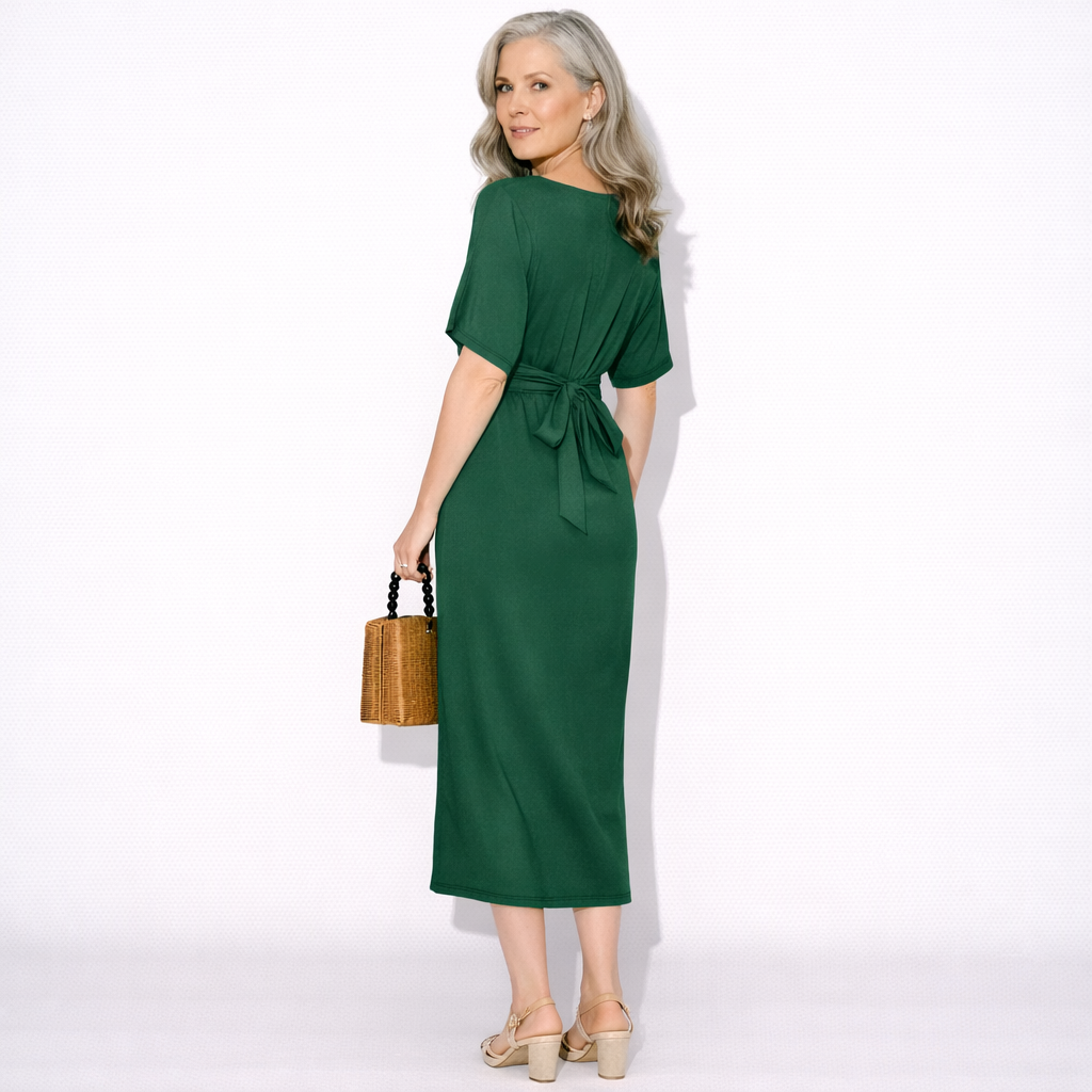 Lunea Mode® | The Vivienne - Elegant Tie Waist Batwing Midi Dress