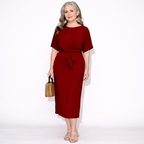 Lunea Mode® | The Vivienne - Elegant Tie Waist Batwing Midi Dress