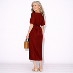 Lunea Mode® | The Vivienne - Elegant Tie Waist Batwing Midi Dress