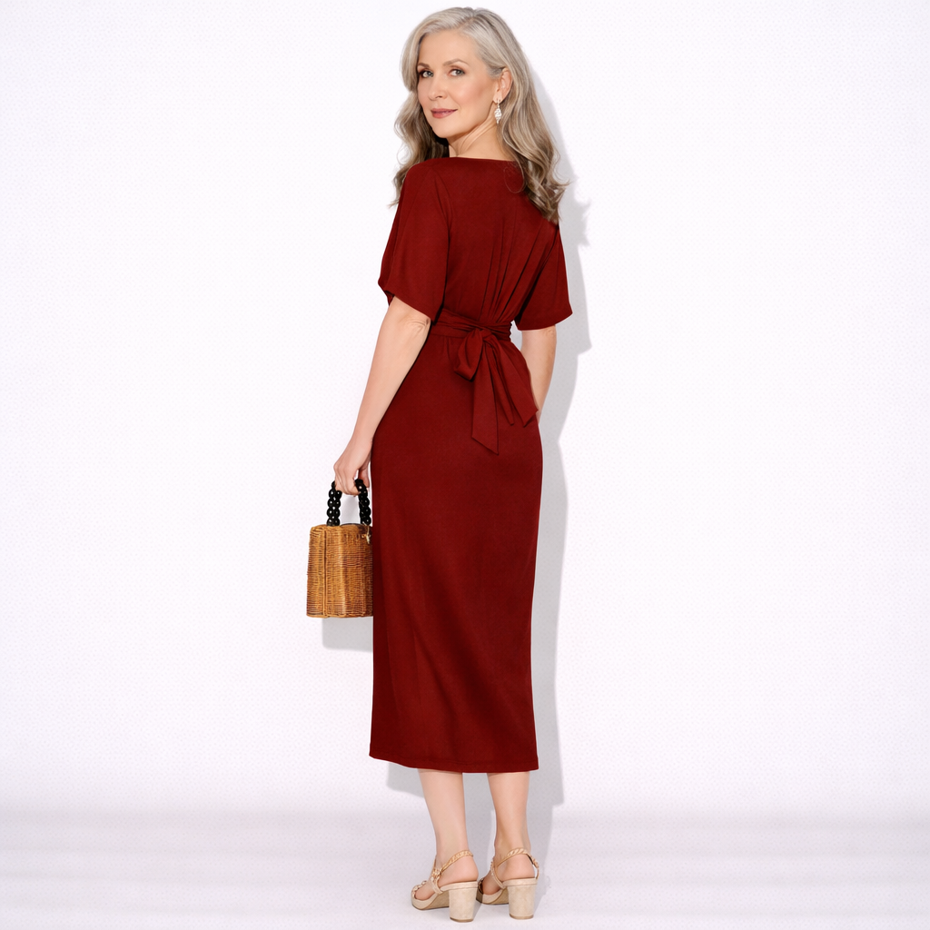 Lunea Mode® | The Vivienne - Elegant Tie Waist Batwing Midi Dress