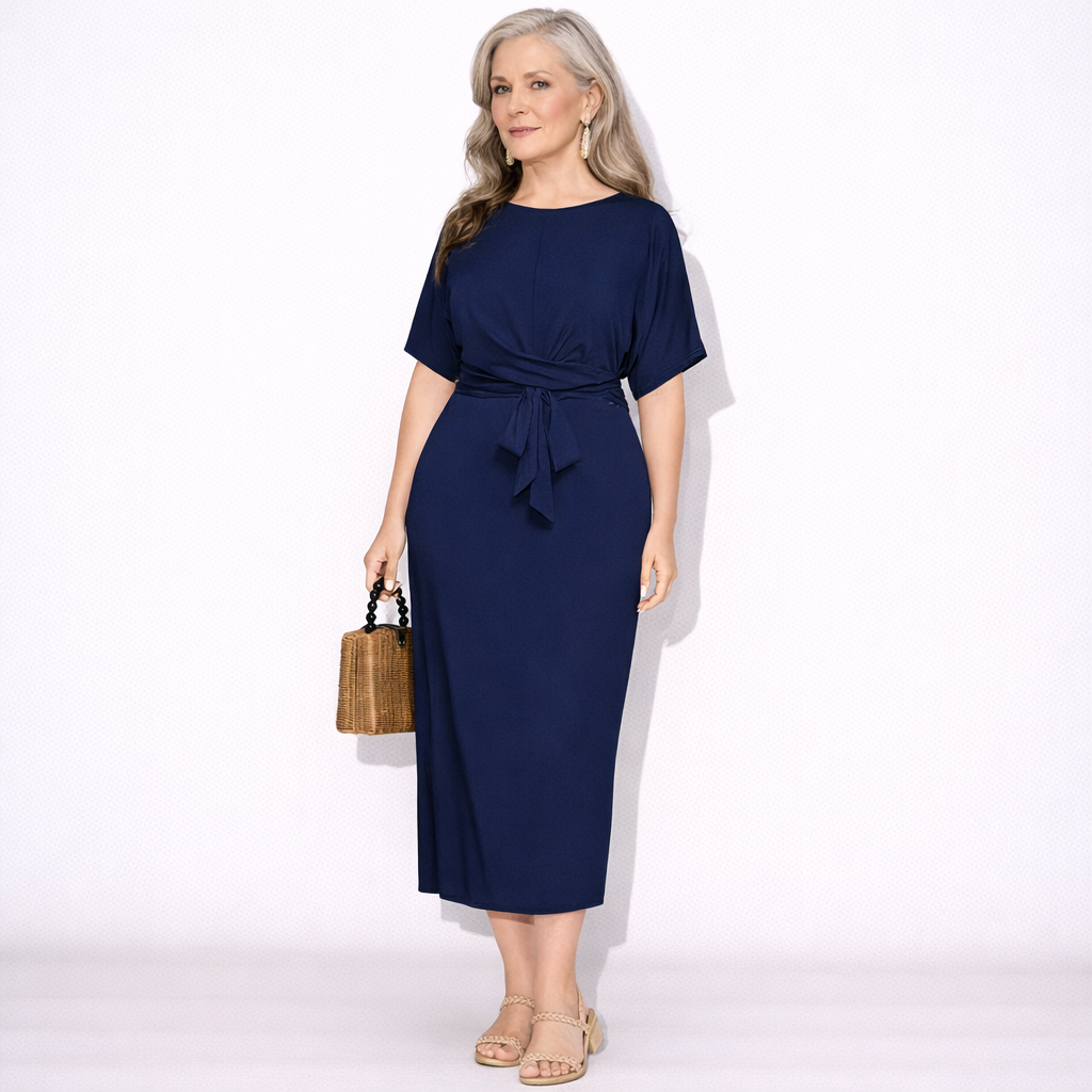 Lunea Mode® | The Vivienne - Elegant Tie Waist Batwing Midi Dress