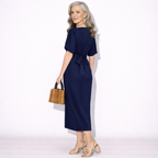 Lunea Mode® | The Vivienne - Elegant Tie Waist Batwing Midi Dress