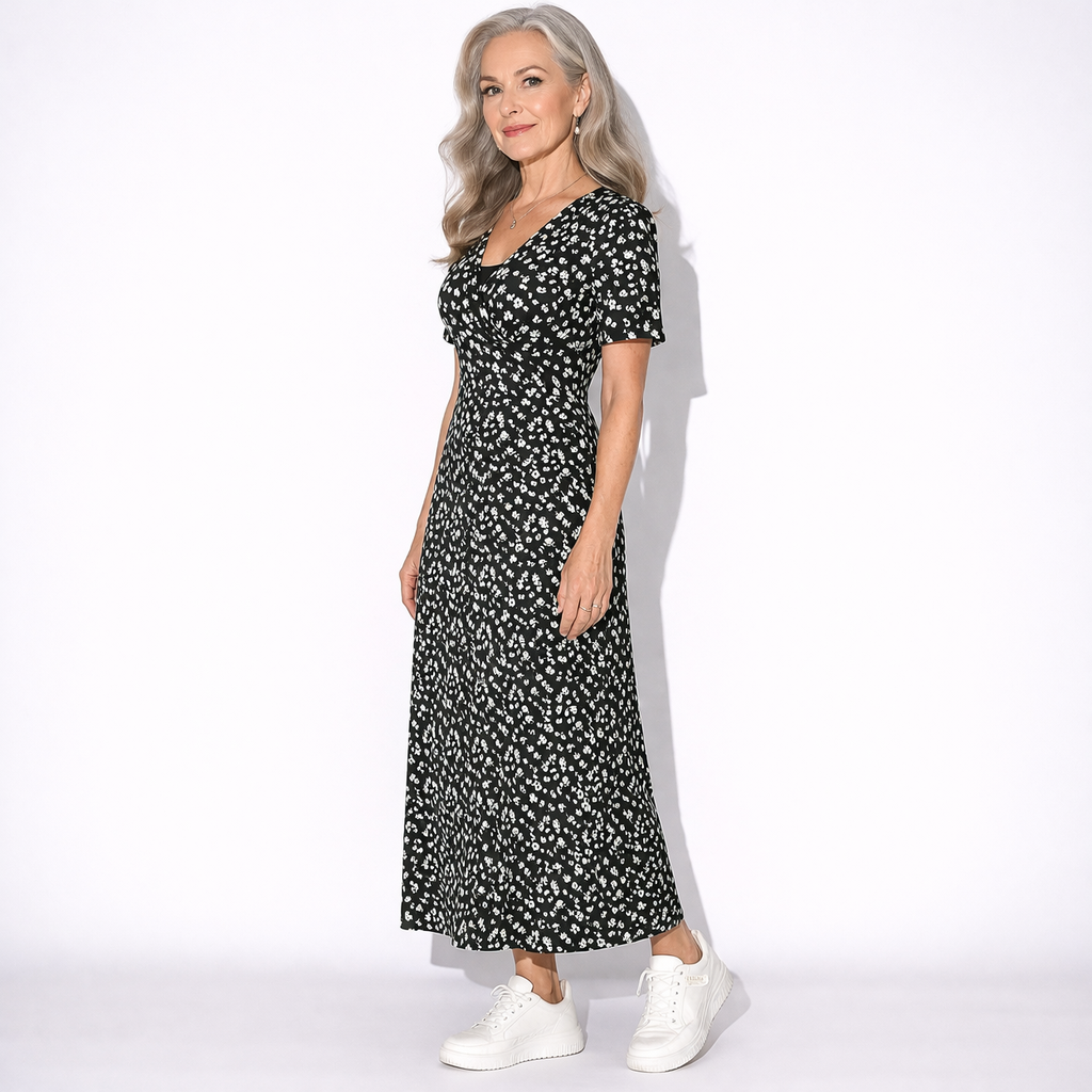 Lunea Mode® | The Daisy — Flowy V-Neck Wrap Midi Dress