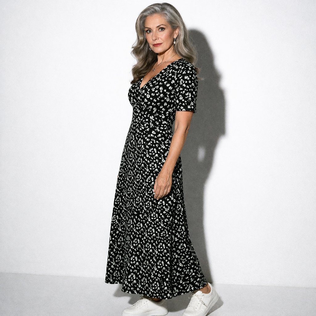 Lunea Mode® | The Daisy — Flowy V-Neck Wrap Midi Dress