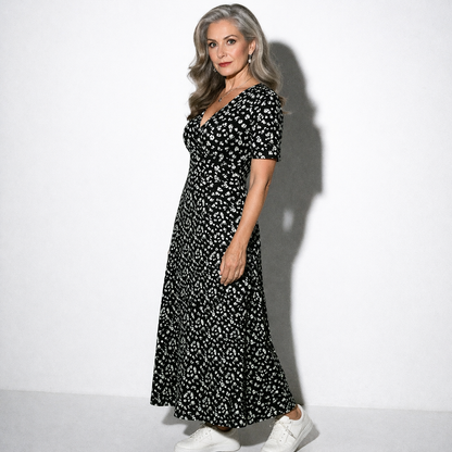 Lunea Mode® | The Daisy — Flowy V-Neck Wrap Midi Dress