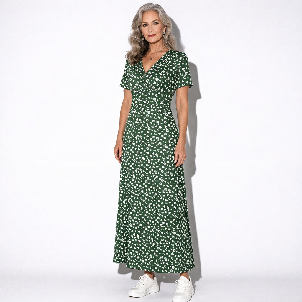 Lunea Mode® | The Daisy — Flowy V-Neck Wrap Midi Dress