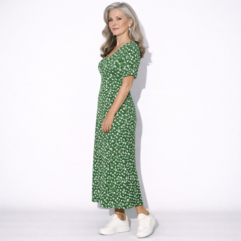 Lunea Mode® | The Daisy — Flowy V-Neck Wrap Midi Dress